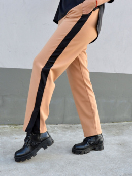 Liniane luźne damskie beżowe spodnie